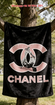 Chanel Luxury Retro Vespa Print Flannel Throw Blanket IMG_6955
